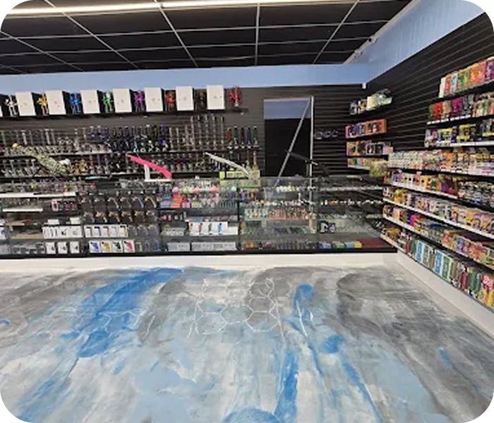 Racks inside rivers smoke shop